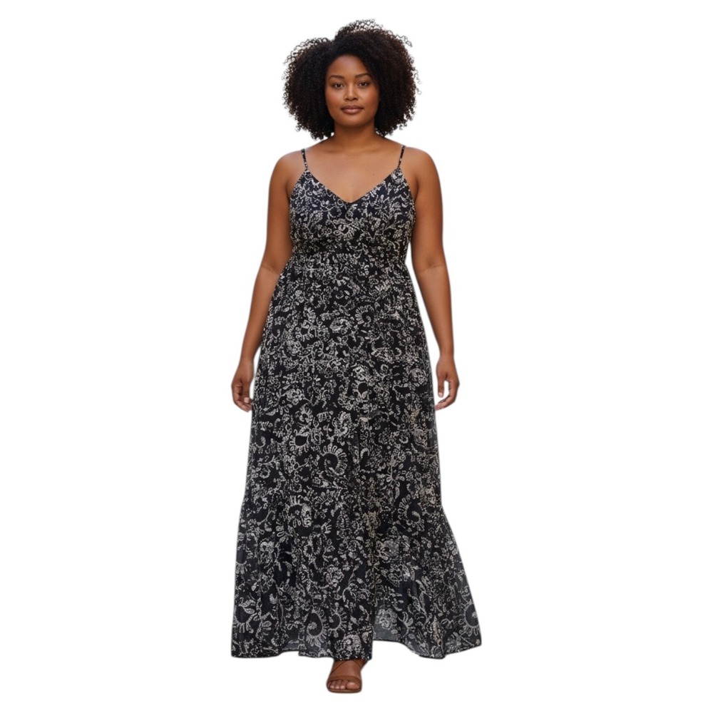 Plus Size 20W Navy Floral Maxi Dress Sleeveless Empire Waist‎ Boho Summer Lined